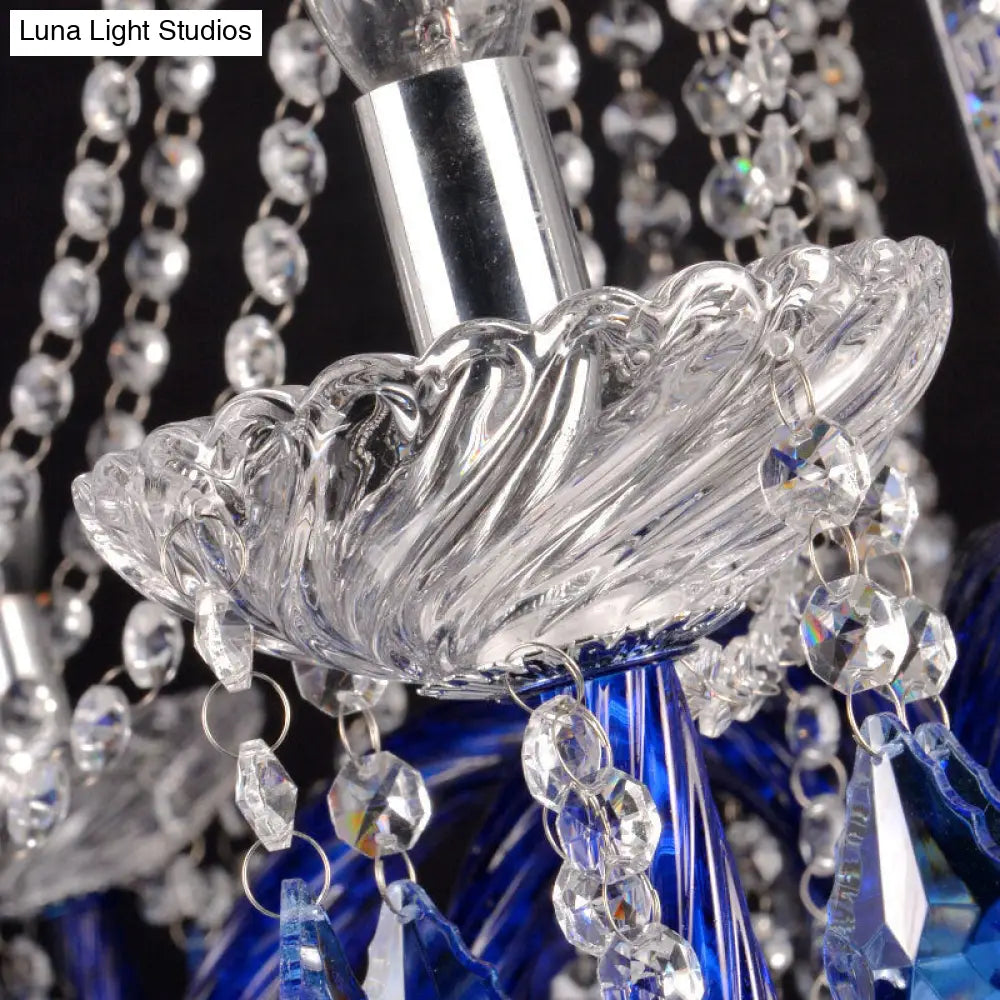 Lámpara de techo colgante moderna de cristal azul | Lámpara de techo de 12 luces para balcón