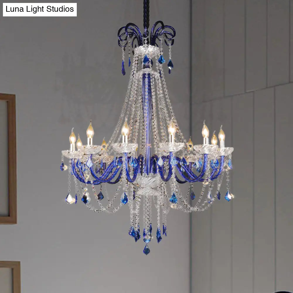 Lámpara de techo colgante moderna de cristal azul | Lámpara de techo de 12 luces para balcón