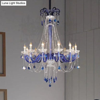Lámpara de techo colgante moderna de cristal azul | Lámpara de techo de 12 luces para balcón