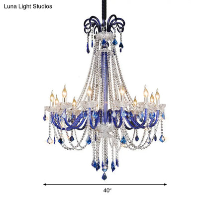 Lámpara de techo colgante moderna de cristal azul | Lámpara de techo de 12 luces para balcón