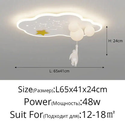 Modern blue decorbites cloud airplane chandelier with white cloud light, golden star, balloons, and hanging polar bear