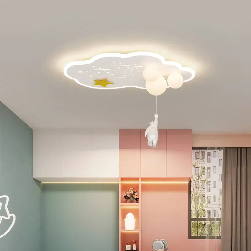 Modern blue decorbites cloud airplane chandelier bedroom light with white cloud shape yellow star and bear figure pendant