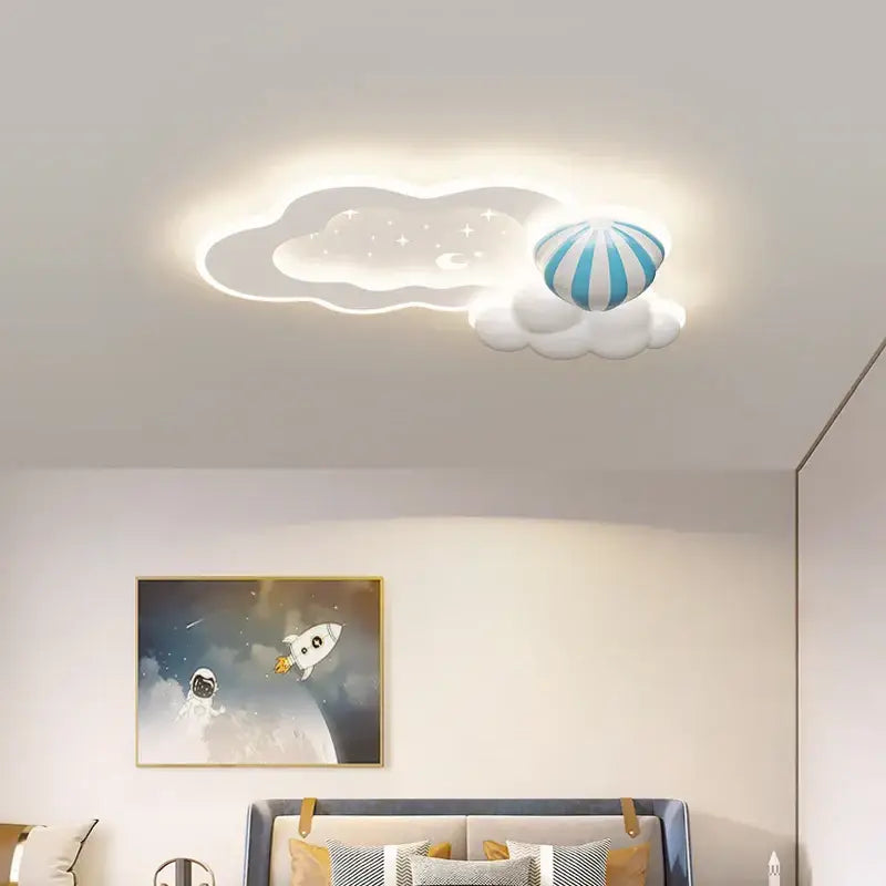 Modern blue decorbites cloud airplane chandelier with a cute cloud-shaped ceiling light and blue and white striped balloon design