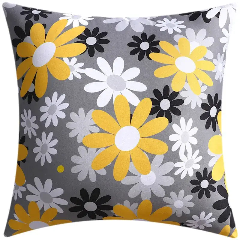 Gray throw pillow with vibrant yellow white and black daisies from decorbites blue floral cushion cover set for living room decor