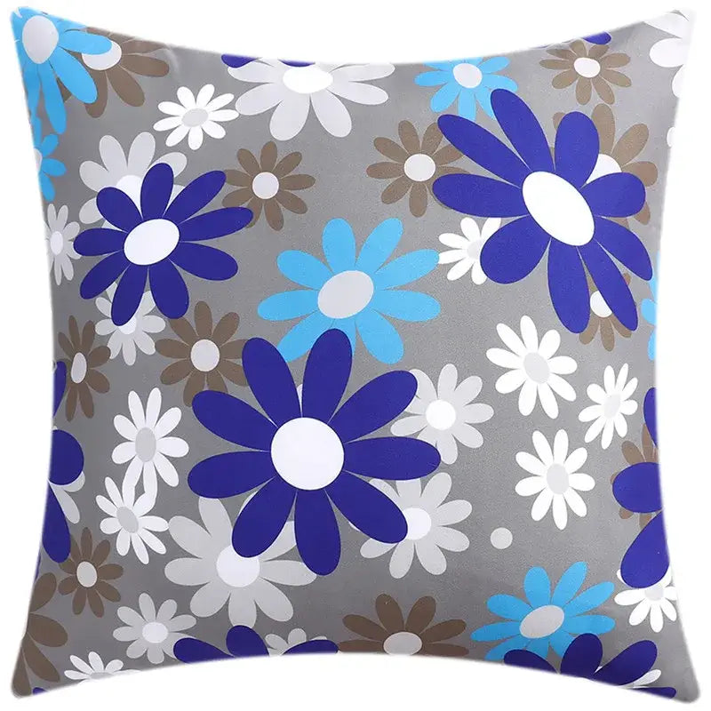 Square cushion cover with decorbites blue floral vibrant daisies pattern for modern living room decor