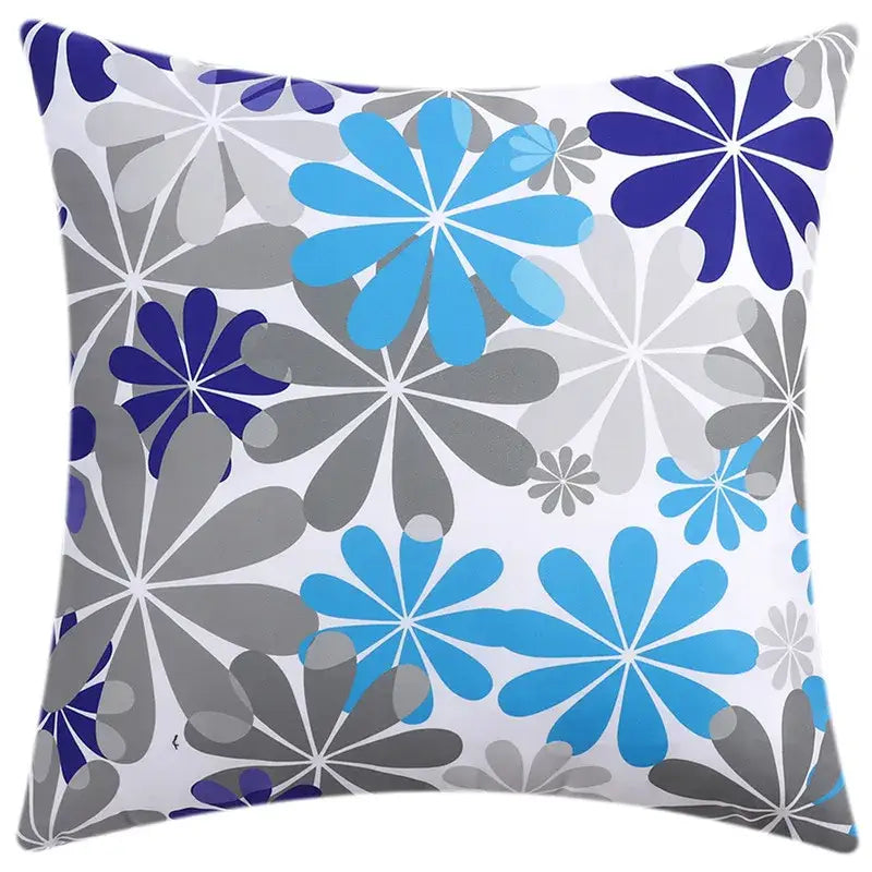 Modern blue floral cushion cover set featuring a square cushion cover with vibrant blue gray and white floral decorbites design
