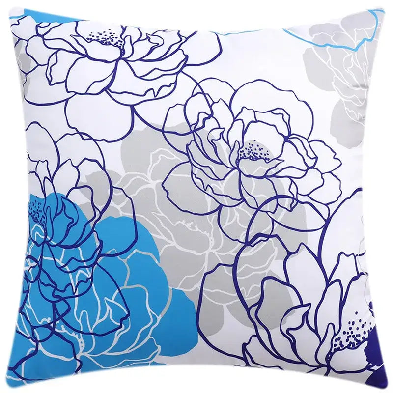 Square cushion cover with modern decorbites blue floral design in bold blue gray and white for living room decor
