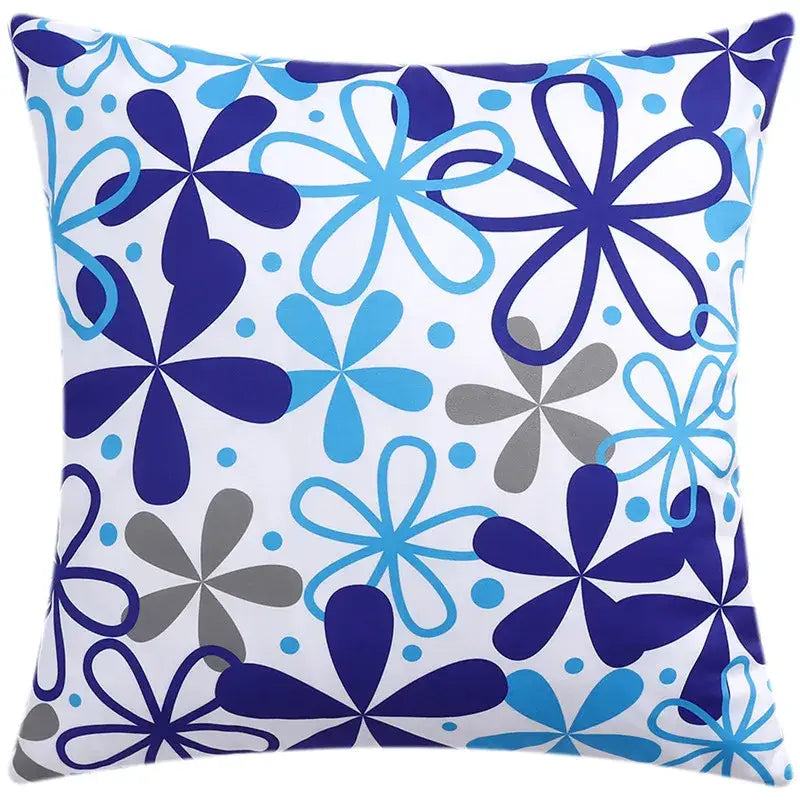 Square throw pillow cushion cover with modern blue floral cushion design in gray on white decorbites living room decor