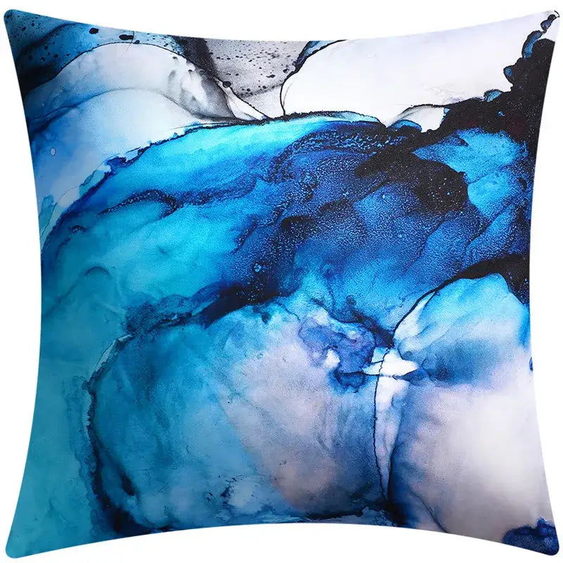 Modern blue floral cushion cover with blue and white fluid marbled design for living room decorbites decorbites cushion cover