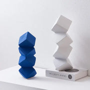 Modern blue geometric square ceramic sculpture stack with faceted cubes for living room decorbites geometric square decor
