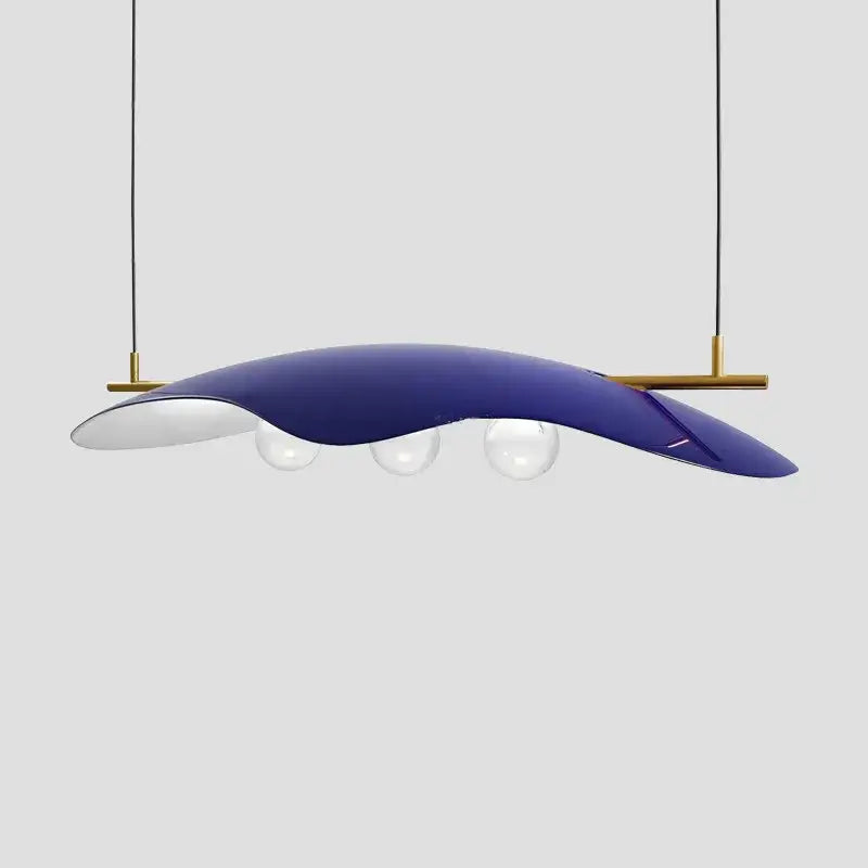 Modern blue glass bubble chandelier pendant light with flowing curved shade and three clear bulb sockets by decorbites glass bubble
