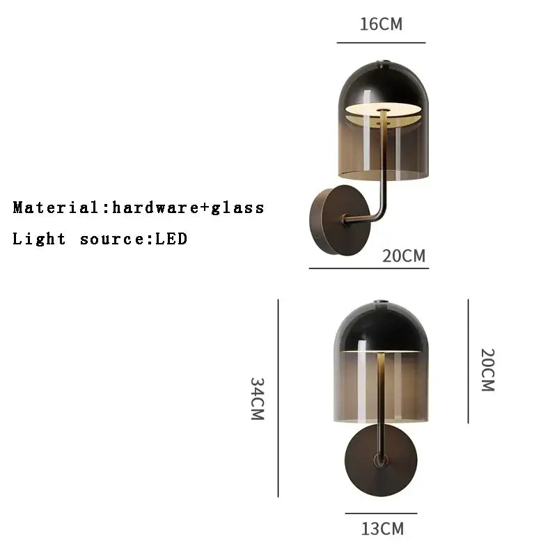 Modern black wall sconce lamp with smoked glass and sleek curved arm for stylish bedroom lighting