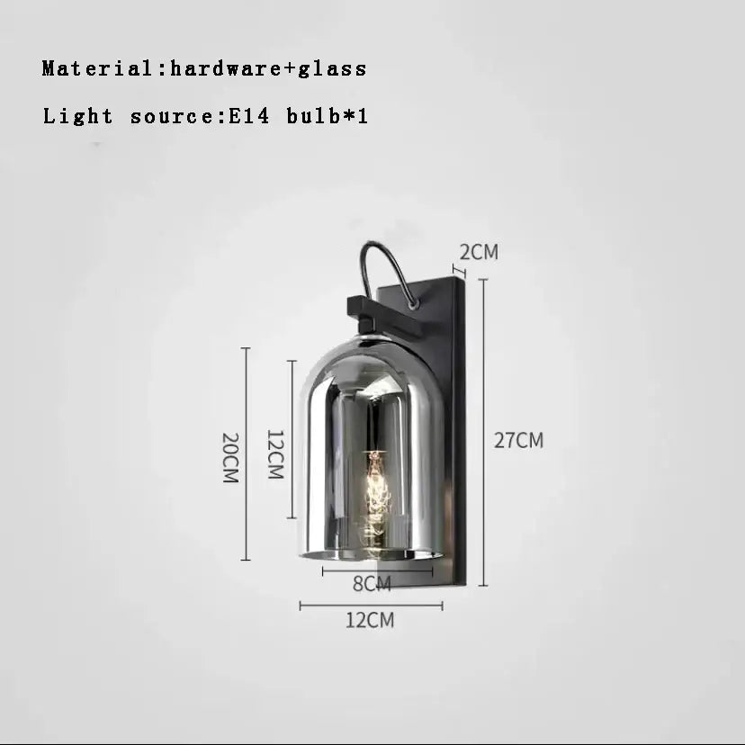 Modern blue glass dome wall sconce lamp with gold base and exposed filament bulb for bedroom wall sconce lamps