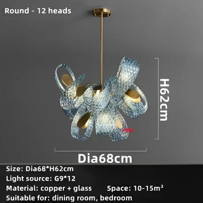 Modern blue glass led pendant lamps with 12 round light heads and copper frame for bedroom chandelier lighting decorbites blue glass