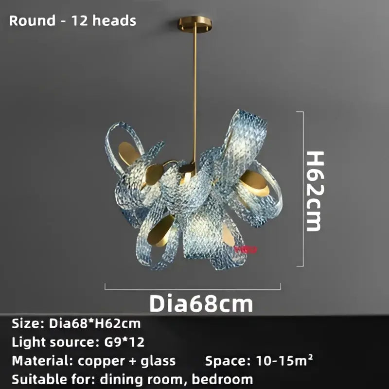 Modern blue glass led pendant lamps with 12 round light heads and copper frame for bedroom chandelier lighting decorbites blue glass
