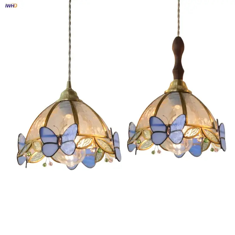 Modern blue and gold butterfly glass led pendant light featuring decorbites butterfly glass design for kitchen decor