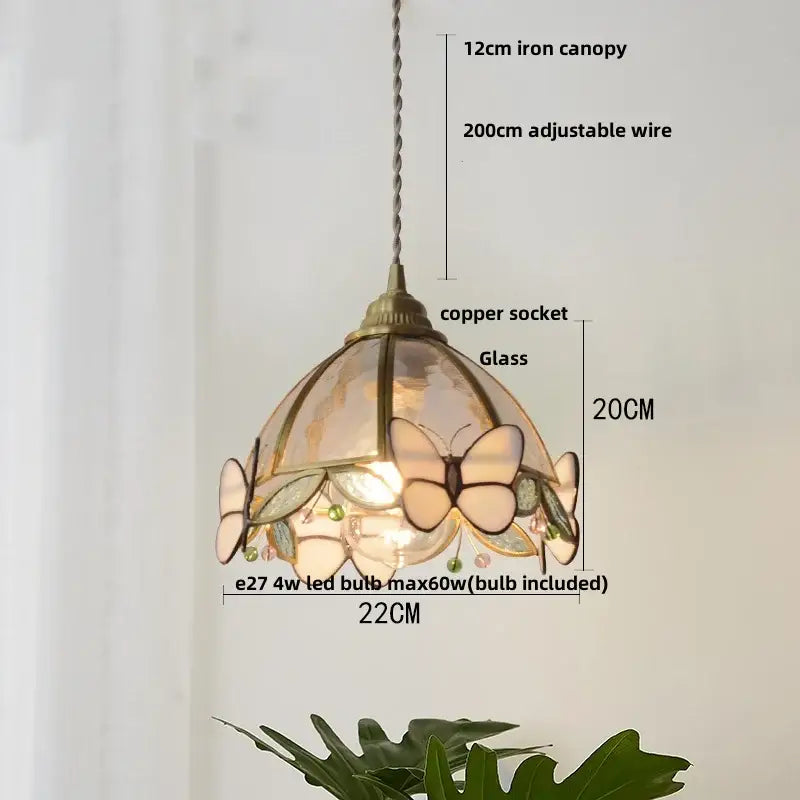 Modern blue and gold decorbites butterfly glass led pendant light with tiffany-style shade for kitchen decor