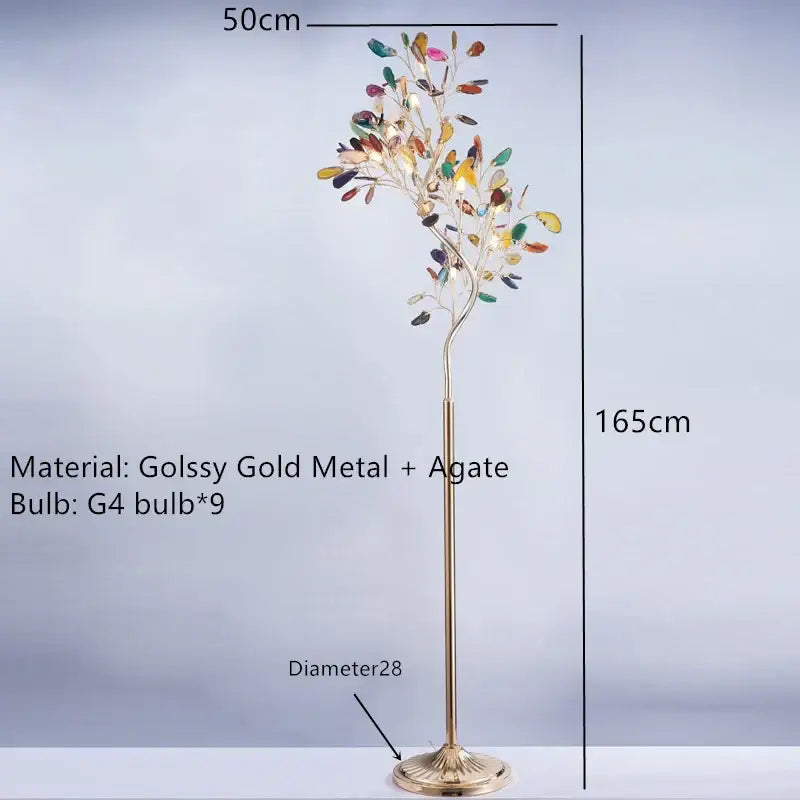 Modern 165cm decorbites agate floor lamp with slender gold metal stem and colorful led lighting for elegant decor