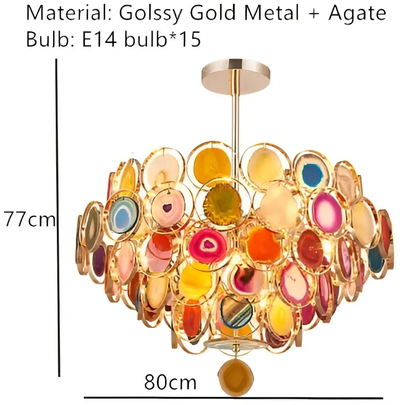 Modern blue and green decorbites agate chandelier with colorful led lighting in gold metal frames for dining room decor