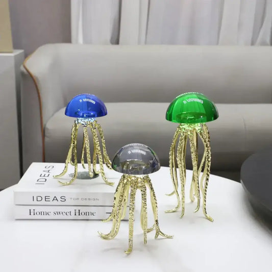 Modern blue and green crystal jellyfish sculpture with gold-toned tentacles decorbites crystal jellyfish living room decor