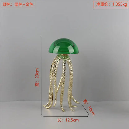 Green and gold resin jellyfish figurine with textured tentacles modern decorbites crystal jellyfish sculpture for living room decor