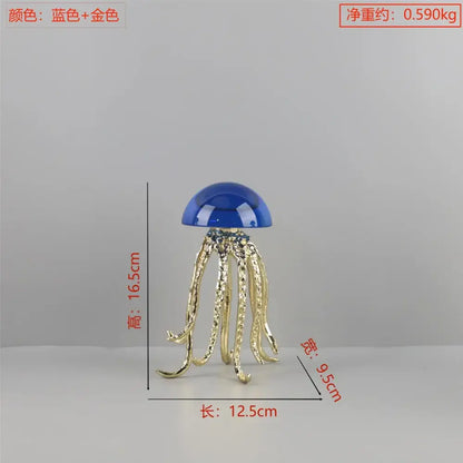 Modern blue green crystal jellyfish sculpture with glossy dome head and metallic tentacles for living room decorbites crystal jellyfish decor