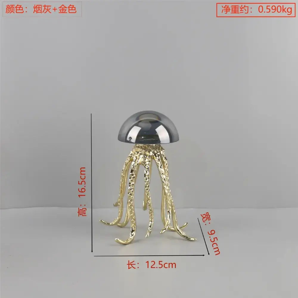 Modern blue and green crystal jellyfish sculpture with a reflective silver dome and gold tentacles for living room decorbites crystal jellyfish