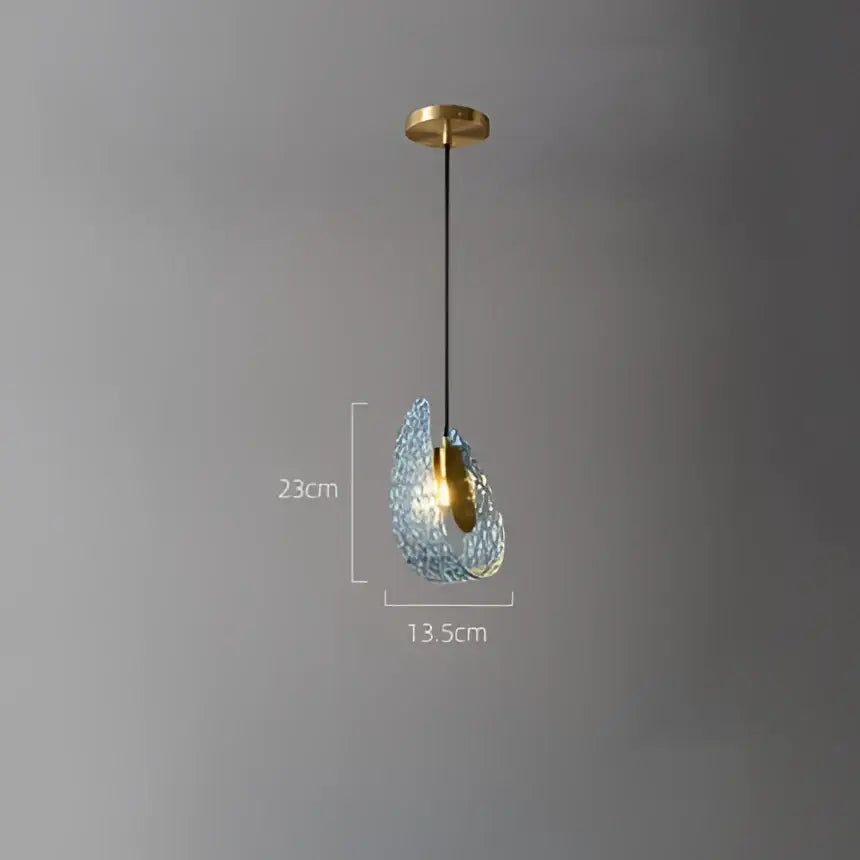 A delicate blue decorbites glass chandelier with gold ceiling mount and black cord for dining room lighting