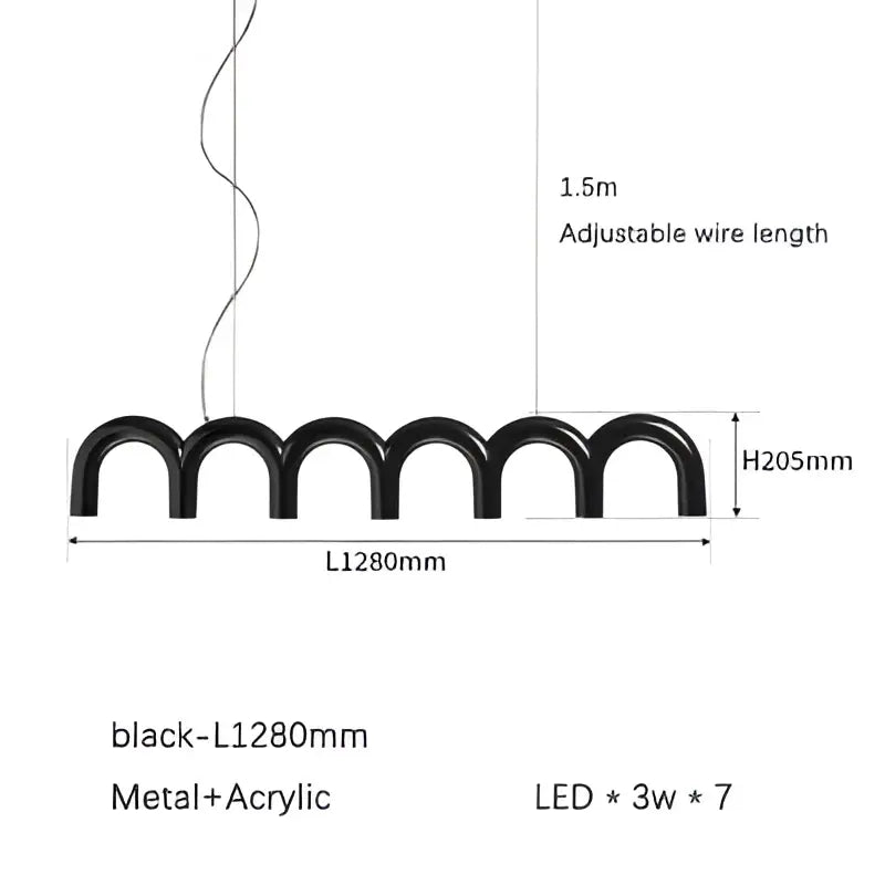 Modern blue metal arch chandelier kitchen pendant light with black metal acrylic frame and seven curved led bulbs
