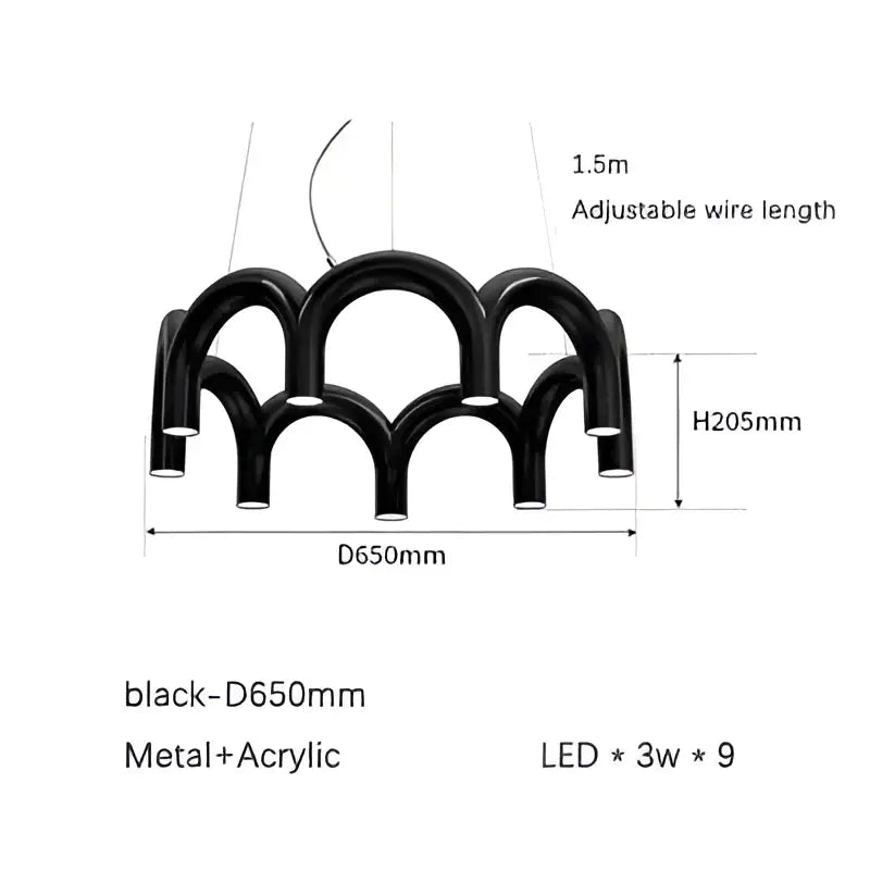 Modern black metal arch pendant light with sleek arched design made of metal and acrylic for decorbites blue metal arch chandelier