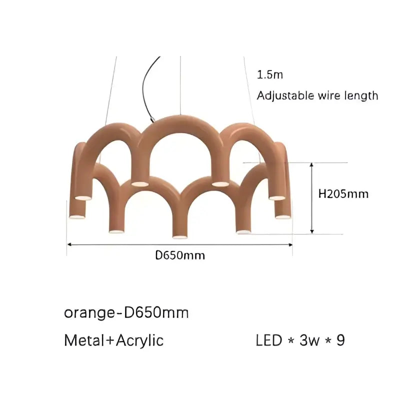 Orange d650mm pendant light with modern arched design made of metal and acrylic for decorbites blue metal arch chandelier