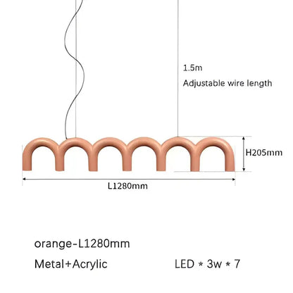 Orange metallic-acrylic pendant light featuring curved arches complementing decorbites blue metal arch chandelier design