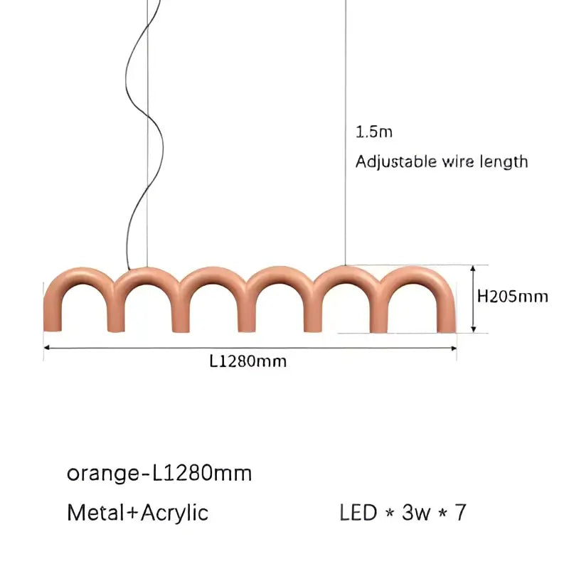Orange metallic-acrylic pendant light featuring curved arches complementing decorbites blue metal arch chandelier design