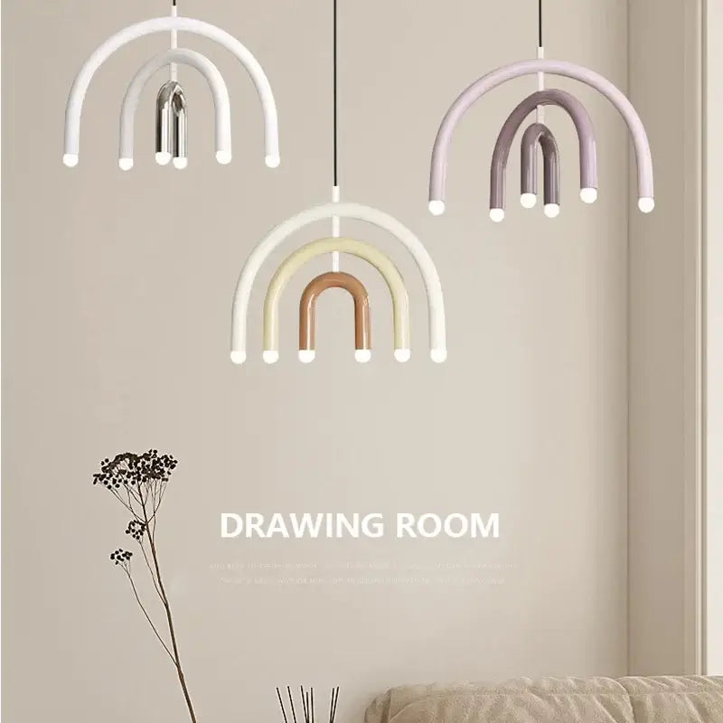 Modern blue and navy pendant light with pastel arched design for dining room modern design under square meters coverage