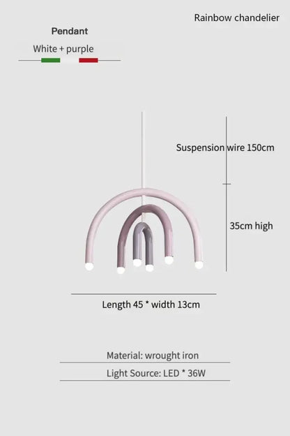 Modern pendant light with white and purple wrought iron arches and 36 led lights for dining room design