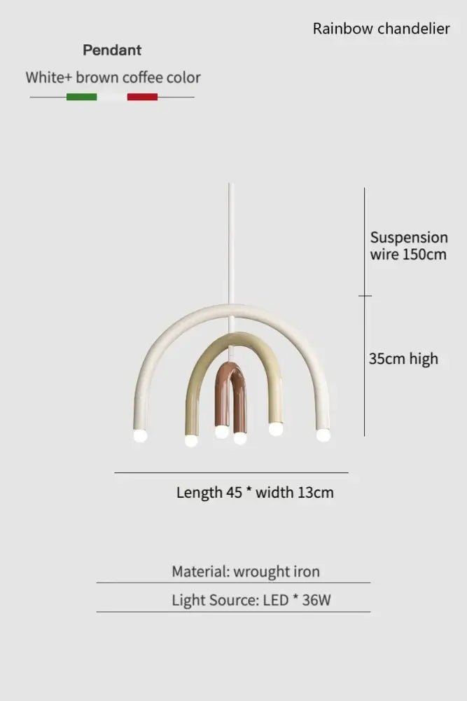 Modern pendant light with three arched wrought iron arms in white and brown coffee for dining room design under square meters