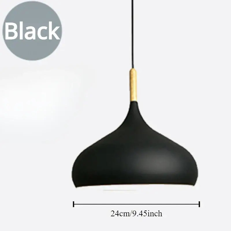 Modern blue and pink pendant light with black matte finish and wood accent helps create stylish kitchen lighting
