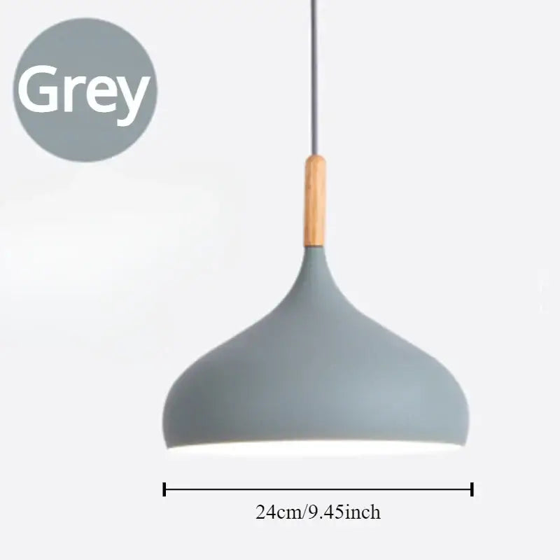 Modern grey pendant light with wood accent helps create a stylish kitchen ambiance with its elegant design
