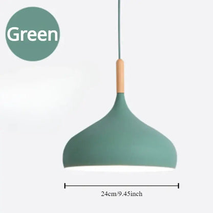 Teal pendant light with wood accent helps create modern style for kitchen lighting