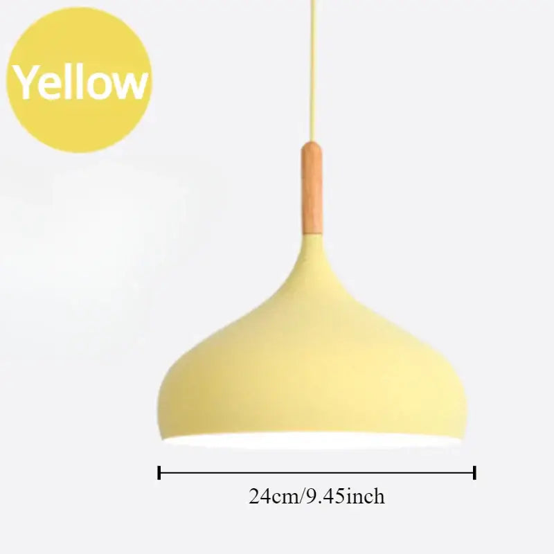 Yellow pendant light with wood accent and matte finish helps create modern kitchen lighting atmosphere