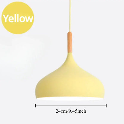 Yellow pendant light with wood accent and matte finish helps create modern kitchen lighting atmosphere