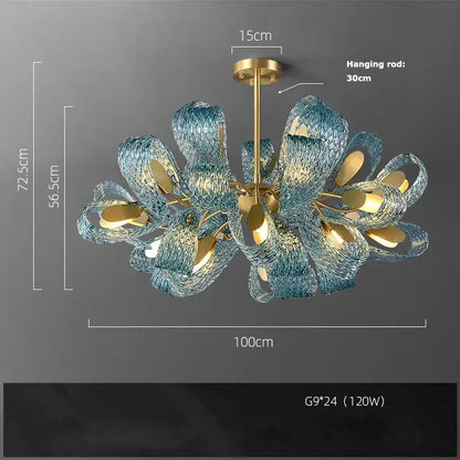 Modern blue queen crystal glass petal chandelier with blue glass and gold-toned metal accents for bedroom decorbites blue queen