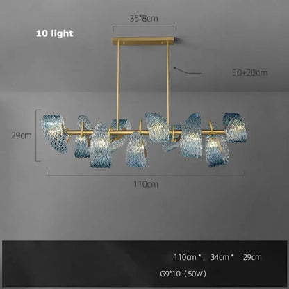 Modern blue queen crystal glass petal chandelier with textured glass and gold-toned frame for bedroom decorbites blue queen