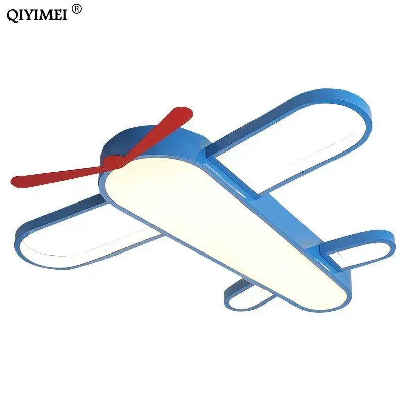 Modern blue and red airplane led lighting fixture with illuminated wings and red propeller for bedroom decorbites blue airplane