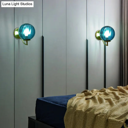 DecorBites™ DecorBites™ Modern Blue Ribbed Glass Bedroom Wall Sconce Light Fixture
