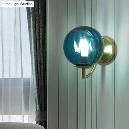 DecorBites™ DecorBites™ Modern Blue Ribbed Glass Bedroom Wall Sconce Light Fixture