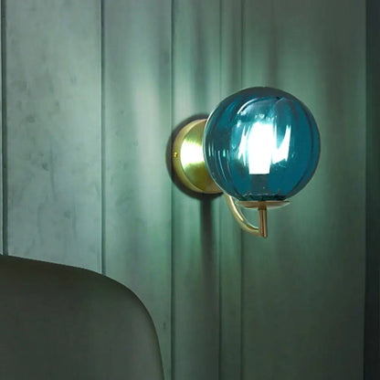 DecorBites™ DecorBites™ Modern Blue Ribbed Glass Bedroom Wall Sconce Light Fixture