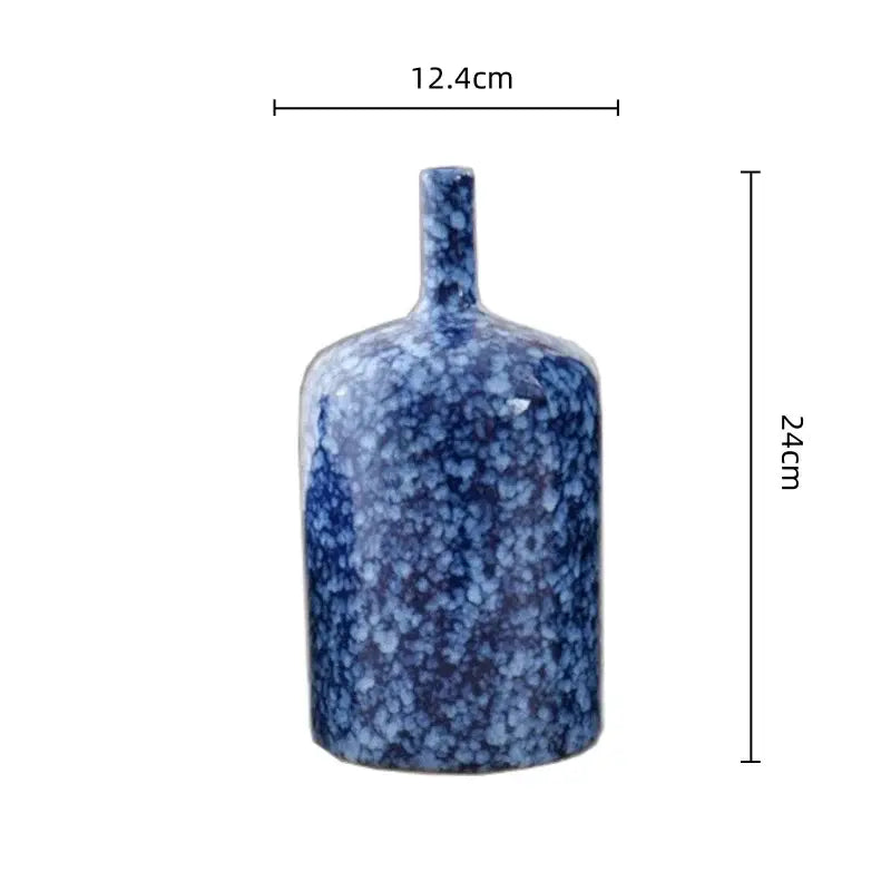 Modern blue speckled ceramic vase slender with narrow neck decorbites blue ceramic porcelain living room decor accessory