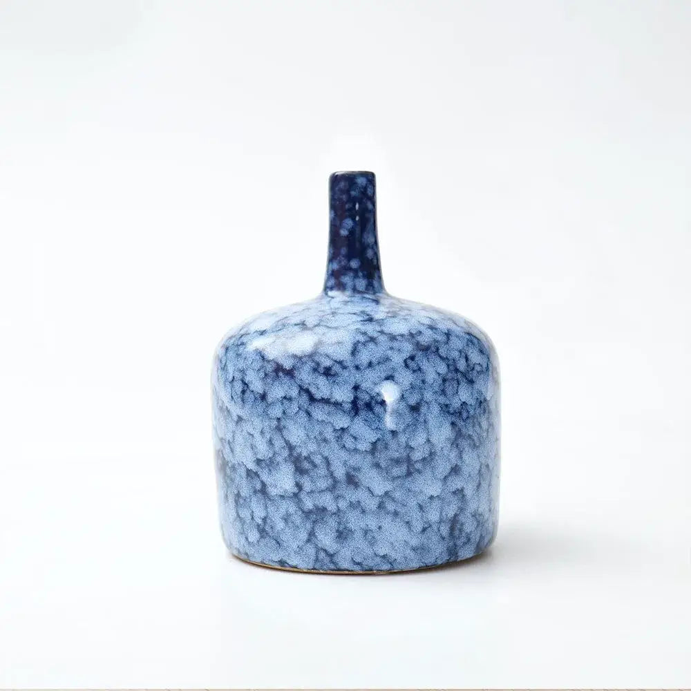 Modern blue speckled ceramic vase with short neck porcelain material perfect for living room decorbites blue ceramic accessory