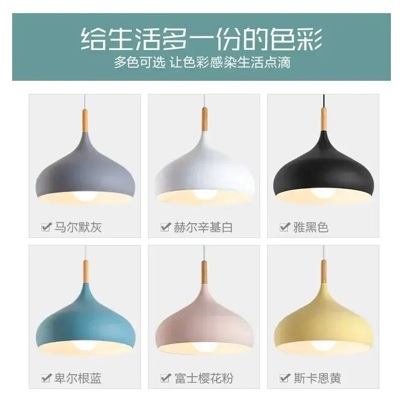 Modern blue stainless steel pendant light with matte teardrop shade and wooden accent for bedroom lighting